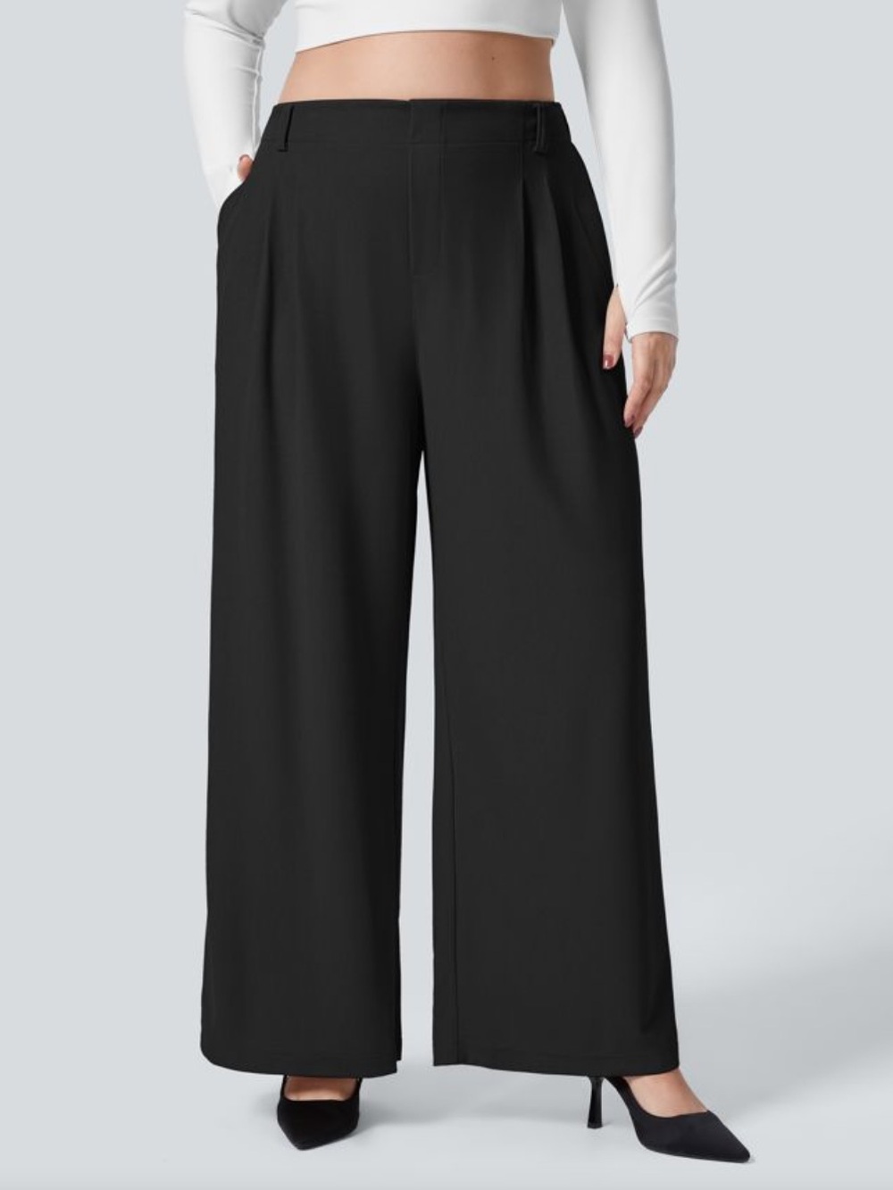 Halara Pants Womens 3X High Waisted Flex Wide Leg Pleated Waffle Work New Black